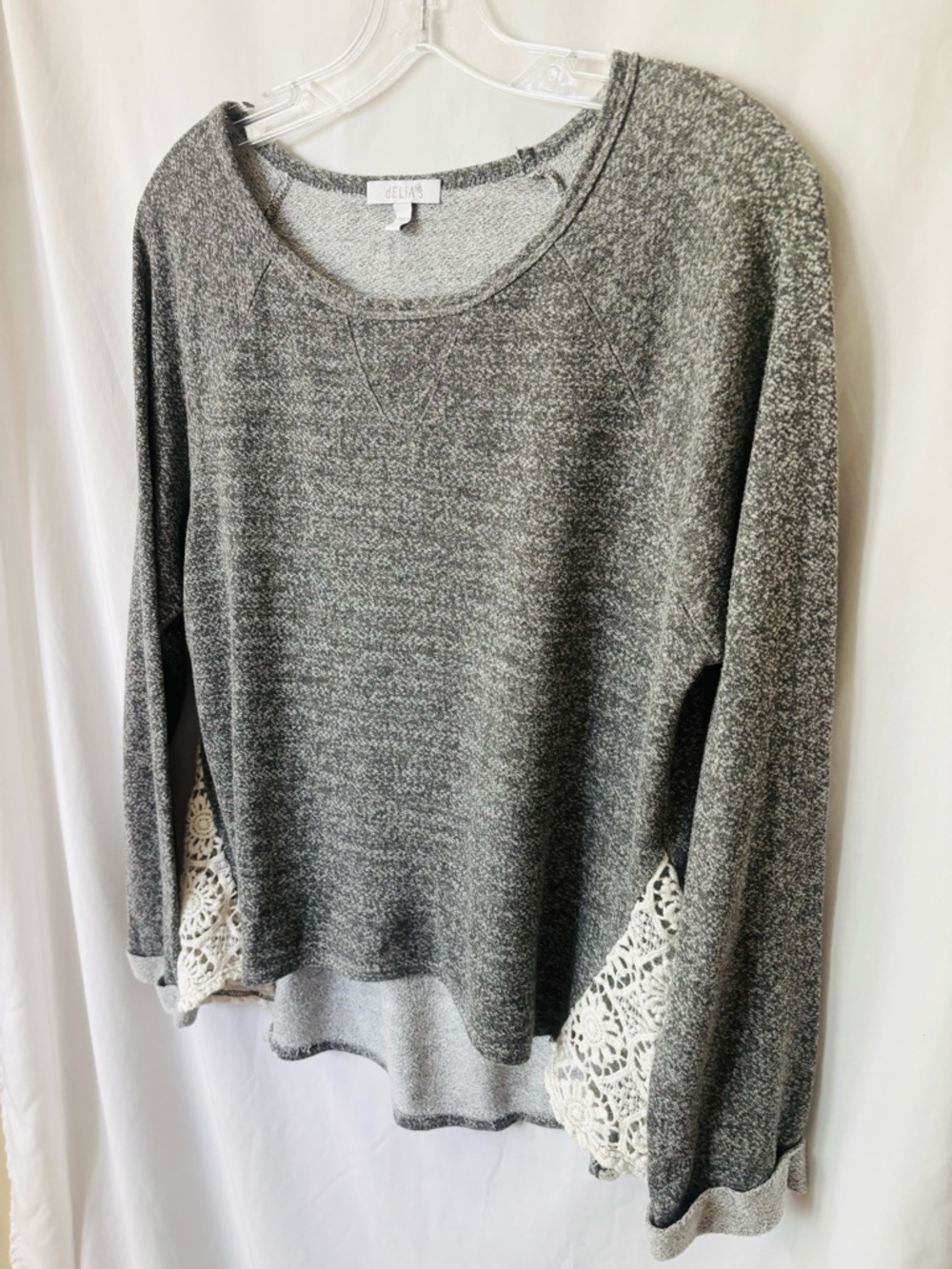 90s Style Heather Gray Lace Trim Sweatshirt dELiA*s